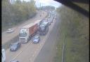 The A14 westbound outside Ipswich was closed