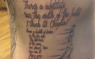 A Town fan has got a tattoo of Brenner Woolley's words and Conor Chaplin on the side of his body to celebrate promotion