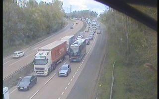 The A14 westbound outside Ipswich was closed