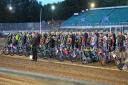 Riders and officials taking part in a 2-minute silence ahead of the meeting at Foxhall.