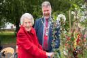 Tree planting ceremony by Pauline Harris aged 99 with Deputy Mayor John Cook at St Marys Church Ipswich in honour of the Queens Jubilee
