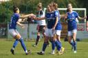 Ipswich Town Women players celebrate in their 3-0 win over London Bees
