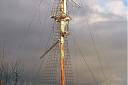 The rusting mast of HMS Ganges at Shotley, which is set to be restored.