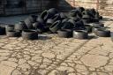 Dozens of old tyres have been dumped on a farm in Playford, Suffolk