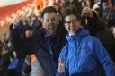 Ipswich Town fans Jon Watson, left, and Ben De'ath enjoy the 1-0 win at Doncaster Rovers last night