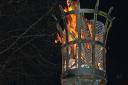 The Boxford beacon, outside the White Hart pub was lit on the evening of April 21, 2016 to celebrate HM The Queen's 90th birthday.