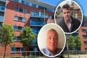 Fire safety issues were uncovered at the Orwell Quay complex in Ipswich earlier this year. Inset: Tom Hunt MP and buy-to-let owner Terry Colthorpe