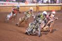Anders Rowe on the way to victory in heat two - a rare win for the Ipswich Witches in their heavy defeat at Peterborough Panthers