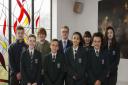 Matt Baker, the new headteacher at St Alban's Catholic High School in Ipswich, with students at the end of his first week. Picture: ST ALBANS CATHOLIC HIGH SCHOOL