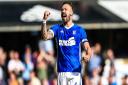 Luke Chambers fist pumps for the fans after Town's 1-0 victory over Birmingham City in the Sky Bet Championship match at Portman Road, Ipswich, on 05 August 2017.  Picture: STEVE WALLER    www.stephenwaller.com