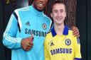 Chelsea star striker Didier Drogba and 14-year-old Aaron Kendall