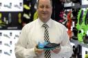 Sports Direct founder Mike Ashley in the retail outlet during a tour of the Sports Direct headquarters in Shirebrook, Derbyshire. Photo: Joe Giddens/PA Wire