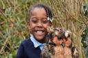 Lilian with an owl celebrating the Big Hoot coming to Willows Primary School.