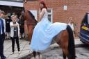 Summer White arriving with the pony at her Stonelodge Academy prom.