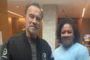 Andrea Thompson with Terminator star Arnold Schwarzenegger