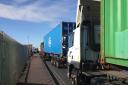 Parked lorries were calling severe delays around Felixstowe this morning