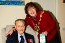 Douglas Pipe celebrated his 100th birthday with a visit from mayor Lynne Mortimer.