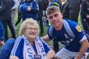 Irene Davey with Leif Davis after Ipswich Town secured promotion last season