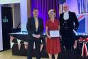 Bramford War Memorial Victory Hall marks 100 years. From left: Lester Powell, chairman of Bramford parish council, Caroline Wolton, hall manager and parish councillor, and High Sheriff of Suffolk, Mark Pendlington.