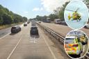 A man has suffered serious injuries after falling off a bridge onto the A14
