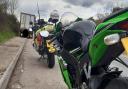 Police stopped a speeding motorbike driver on the A14 doing 100mph and undertaking drivers