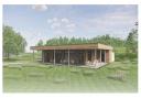 An artist's impression of the new visitors centre and café at Needham Lake which will have green features including bird boxes and solar panels