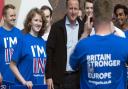 British Prime Minister David Cameron with supporters from a 'Stronger In' campaign event