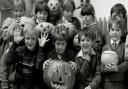 Pupils of Haughley Primary School with Halloween lanterns they made in October 1987.