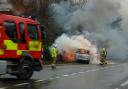 The car caught fire on the A14 at Felixstowe