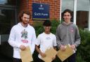 Kesgrave students celebrated their A Level results day. L-R: Balaint Olajos, Eashan Chauhan, Finlay Abbott