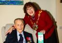 Douglas Pipe celebrated his 100th birthday with a visit from mayor Lynne Mortimer.