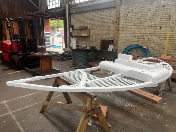 Ipswich Star: A half moon of the mast ready to be fitted. Image: Heritage Marine Foundation Ipswich Star: A half moon of the mast ready to be fitted. Image: Heritage Marine Foundation