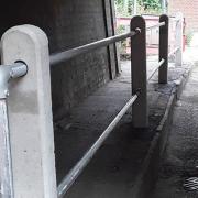 New barriers have been installed under the railway bridge in Needham Market