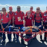 Members of SULSAR after they completed their fundraising stretcher push from Lowestoft to Felixstowe