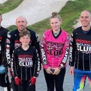 The riders representing Britain at the BMX World Championships. Left to right: Lewis Allison, Mark Steele, Harley Steele (front), Abi Pike and John Lillingstone.
