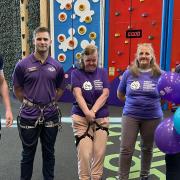 Amy Baxter completed her 300m climb at clip 'n' climb in Ipswich. Left to right: Jamie Colcomb, Tom White, Amy Baxter, Gina Broad and Georgie Lilburn