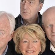 Angus Deayton (centre back) with his Radio Active cast-mates Michael Fenton Stevens, Helen Atkinson-Wood and Philip Pope. Picture: STEVE ULLATHORNE