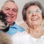 Chronic myeloid leukaemia (CML) survivor Ann Fox, alongside her husband and dog