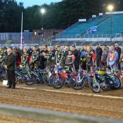 Riders and officials taking part in a 2-minute silence ahead of the meeting at Foxhall.