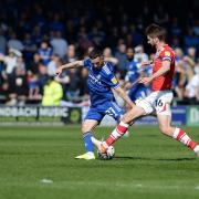 Conor Chaplin tries to get a shot off at Crewe Alexandra