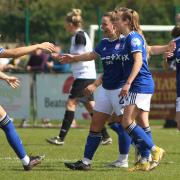 Ipswich Town Women players celebrate in their 3-0 win over London Bees