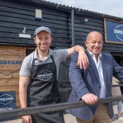 Father and son David and George Ridgway outside the new Swiss Farm Butchers in Hall Farm Lane, Aldeburgh.