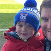 James Dunkley with three-year-old son Max at Portman Road
