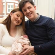 Baby Florence with mum Lauryn and dad Josh. Florence was delivered by the side of the road by dad Josh during Storm Eunice