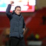 Ipswich Town manager Kieran McKenna celebrates the away win at Doncaster.