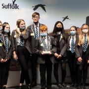 Dan Mayhew, headteacher and his pupils from Alde Valley Academy, winners of the greenest school award with Andrew Rowe from Concertus at Suffolk’s Greenest County Awards in Ipswich