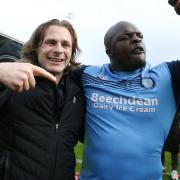 Boss Gareth Ainswoth, left, and striker Adebayo Akinfenwa are Wycombe Wanderers legends