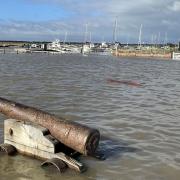 Flooding has swamped the harbour in the Suffolk seaside town