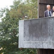 HRH The Duke of Gloucester looking out from the first viewing platform on the 17 metre high tower