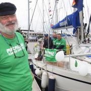 Ipswich cancer patient Olle Nash, front, ready to set off to sail around Britain in aid of Macmillan Cancer Support, with his crew, from left, Nick Johnston, Alan Clifton, and his son-in-law, John Wright